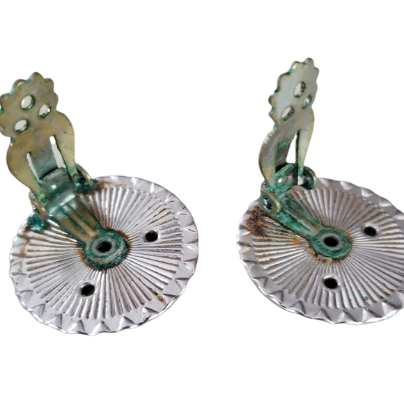 Vintage Signed Lisner Black Lucite Rhinestone Silver Tone Clip Earrings - Picture 8 of 12